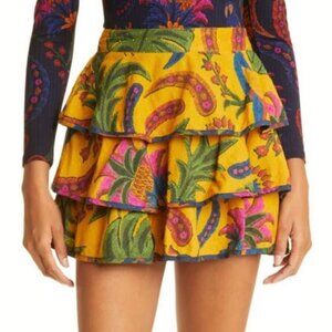 FARM Rio Yellow Floral Tiered Ruffle Mini Skirt S NWT Women's